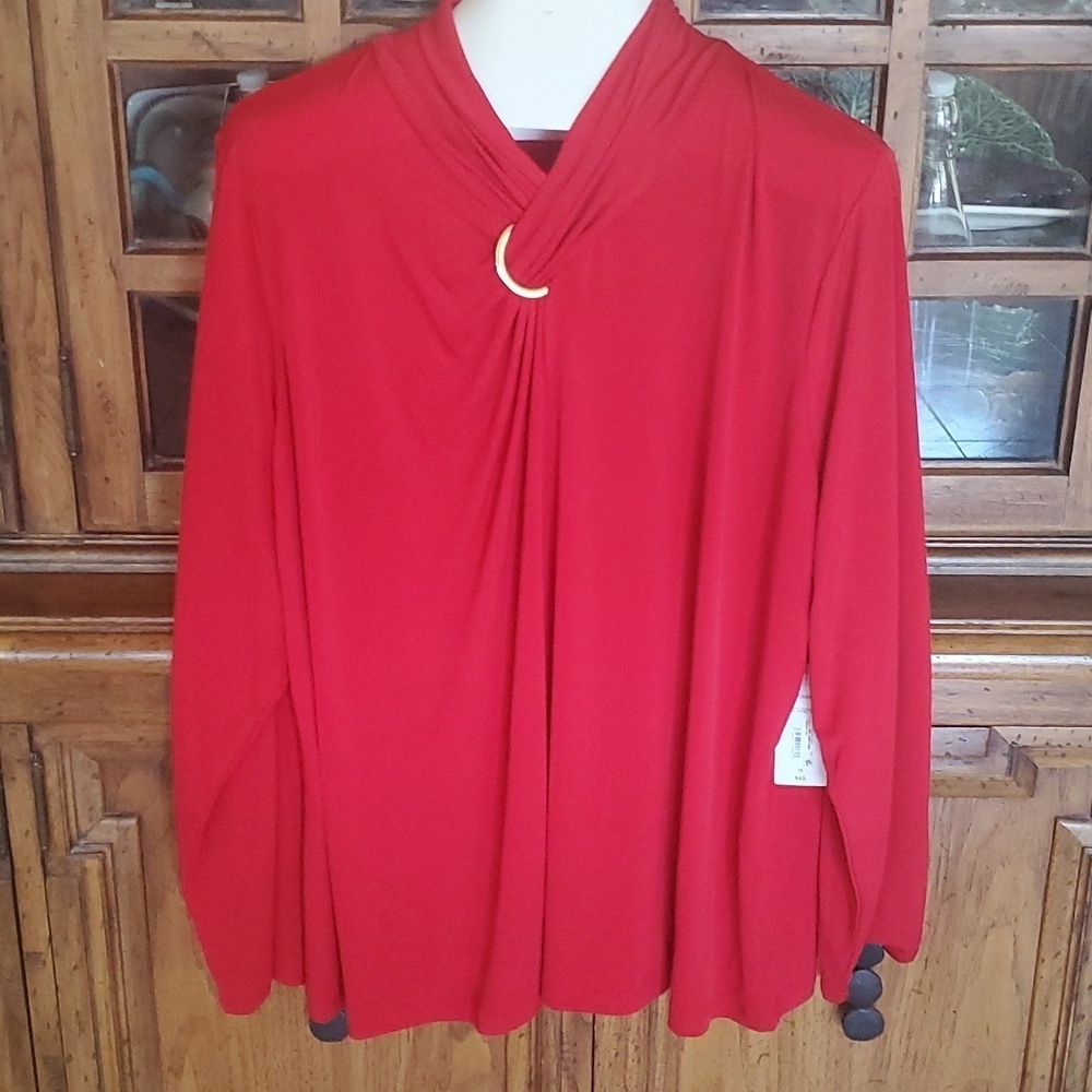 Liz Claiborne Red Mandarin Collar Relaxed Blouse